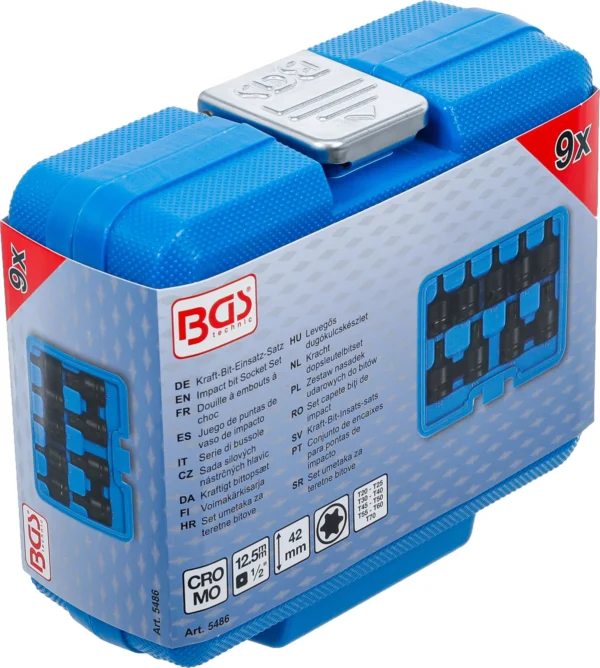 BGS 5486 zestaw nasadek udarowych do bitów, 12,5 mm (1/2"), profil T (do Torx) T20 - T70, 9 szt.
