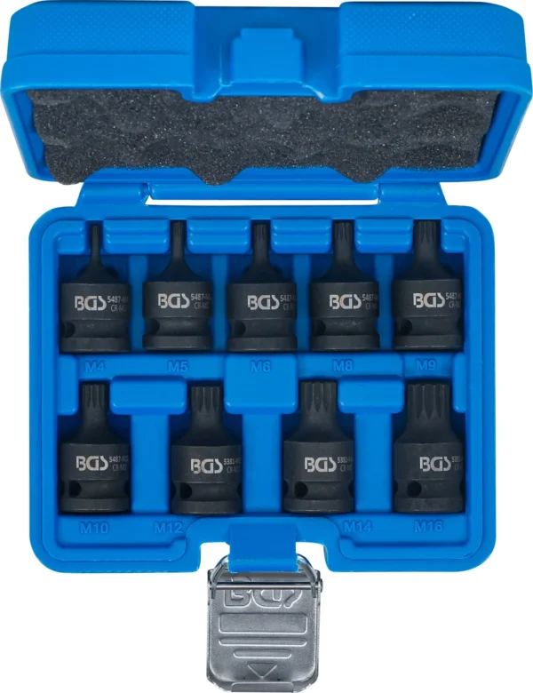 BGS 5487 zestaw nasadek udarowych do bitów, 12,5 mm (1/2"), gniazdo wielokątne (do XZN) M4–M16, 9 szt.