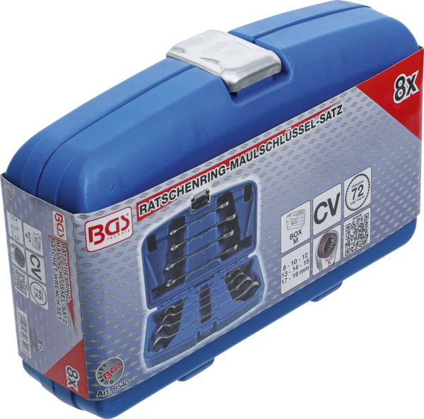 BGS 6540 zestaw kluczy płasko-oczkowych z grzechotką, 8–19 mm, 8 szt.