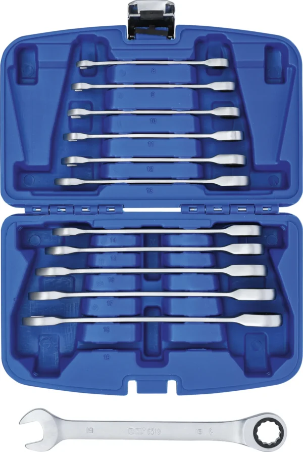BGS 6541 zestaw kluczy płasko-oczkowych z grzechotką, 8–19 mm, 12 szt.