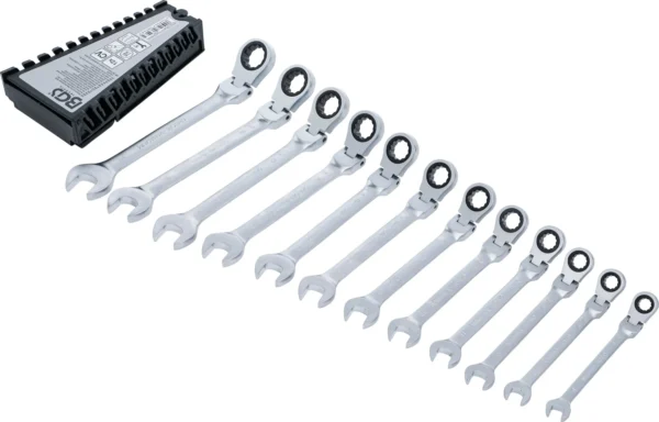 BGS 6546 zestaw kluczy płasko-oczkowych z grzechotką, łamany, 8–19 mm, 12 szt.
