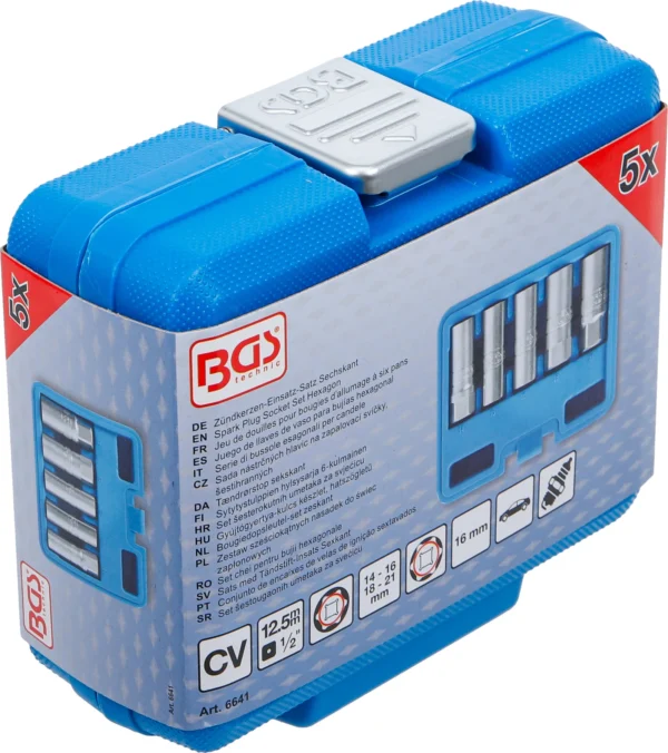 BGS 6641 zestaw sześciokątnych nasadek do świec zapłonowych, napęd 12,5 mm (1/2"), 14–21 mm, 5 szt