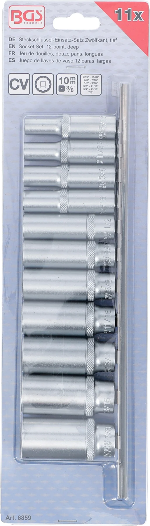 BGS 6859 zestaw nasadek dwunastokątnych, głębokich, 10 mm (3/8"), calowe, 11 szt.