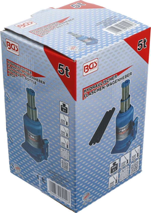 BGS 70042 hydrauliczny podnośnik samochodowy butelkowy, z podwójnym tłokiem, 5 t