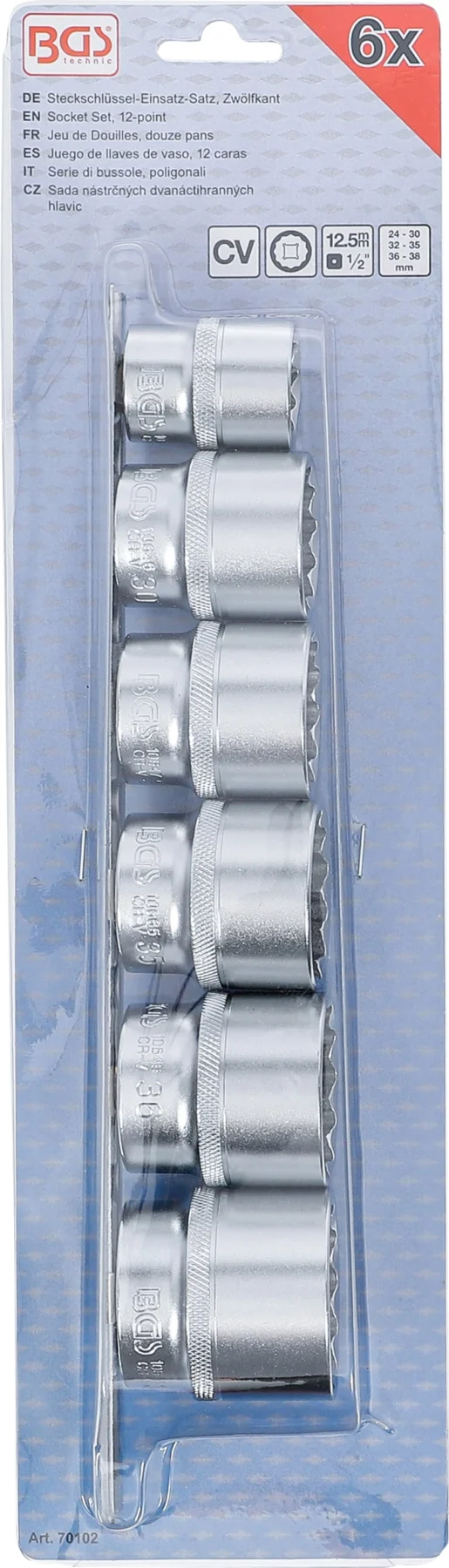 BGS 70102 zestaw nasadek, dwunastokątnych, 12,5 mm (1/2"), 24–38 mm, 6 szt.