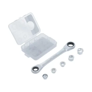 BGS 71016 klucz oczkowy z grzechotką z zestawem adapterów, 8–19 mm, 6 szt.