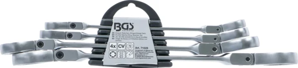 BGS 71028 zestaw dwustronnych kluczy oczkowych z grzechotką, łamany, z główkami oczkowymi o profilu E, E6–E24, 4 szt.