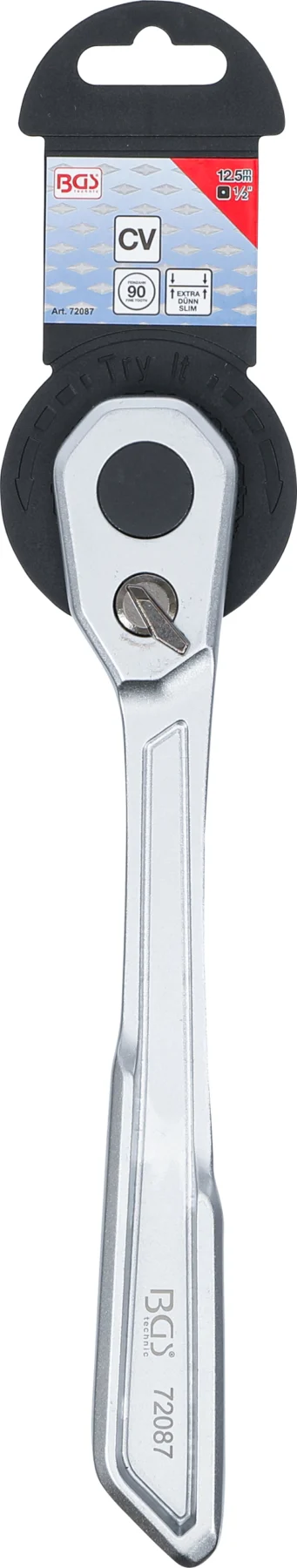 BGS 72087 grzechotka przełączalna, ekstra płaska, drobno ząbkowana, 12,5 mm (1/2")