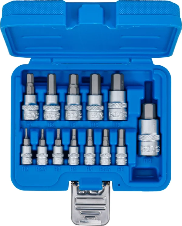 BGS 74257 zestaw nasadek do bitów, 6,3 mm (1/4") / 10 mm (3/8") / 12,5 mm (1/2"), gniazdo sześciokątne 2–14 mm, 13 szt.