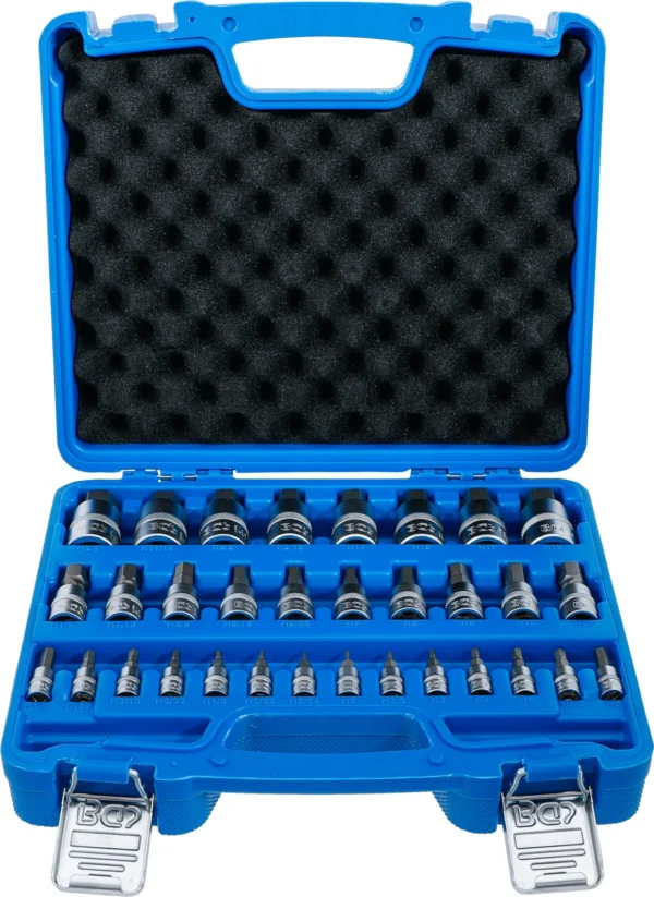 BGS 74258 zestaw nasadek do bitów, 6,3 mm (1/4") / 10 mm (3/8") / 12,5 mm (1/2"), gniazdo sześciokątne 2–19 mm / 1/4–9/16", Wymiary metryczne i calowe, 32 szt.