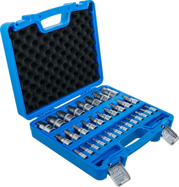 BGS 74258 zestaw nasadek do bitów, 6,3 mm (1/4") / 10 mm (3/8") / 12,5 mm (1/2"), gniazdo sześciokątne 2–19 mm / 1/4–9/16", Wymiary metryczne i calowe, 32 szt.