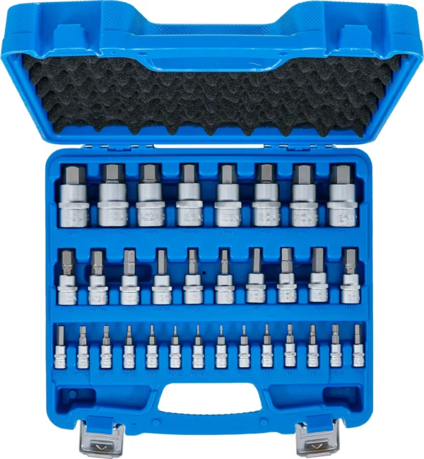 BGS 74258 zestaw nasadek do bitów, 6,3 mm (1/4") / 10 mm (3/8") / 12,5 mm (1/2"), gniazdo sześciokątne 2–19 mm / 1/4–9/16", Wymiary metryczne i calowe, 32 szt.