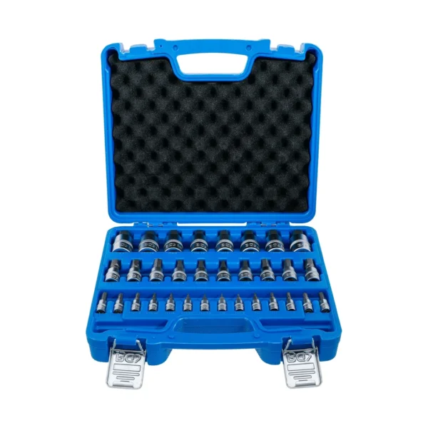 BGS 74258 zestaw nasadek do bitów, 6,3 mm (1/4") / 10 mm (3/8") / 12,5 mm (1/2"), gniazdo sześciokątne 2–19 mm / 1/4–9/16", Wymiary metryczne i calowe, 32 szt.