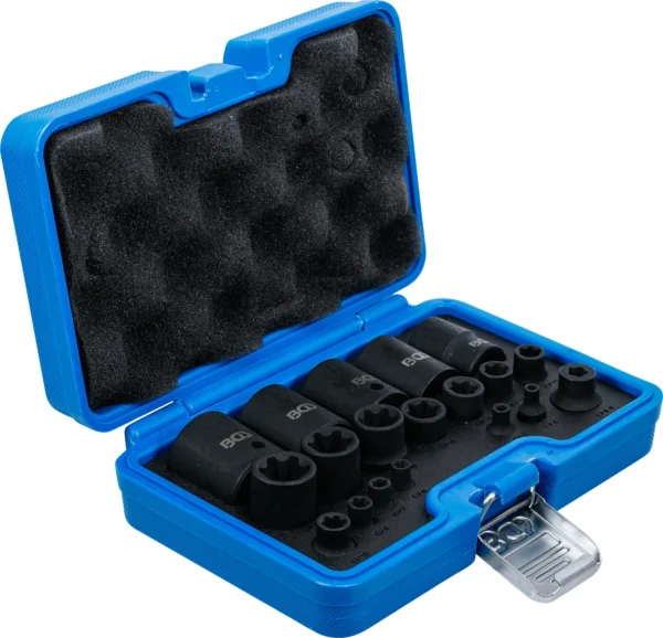 BGS 74554 zestaw nasadek udarowych, profil E Plus, 6,3 mm (1/4"), 10 mm (3/8"), 12,5 mm (1/2"), EP4–E32, 19 szt.