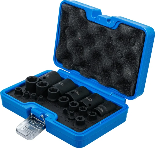 BGS 74554 zestaw nasadek udarowych, profil E Plus, 6,3 mm (1/4"), 10 mm (3/8"), 12,5 mm (1/2"), EP4–E32, 19 szt.