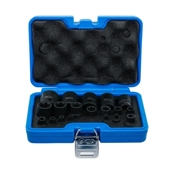 BGS 74554 zestaw nasadek udarowych, profil E Plus, 6,3 mm (1/4"), 10 mm (3/8"), 12,5 mm (1/2"), EP4–E32, 19 szt.