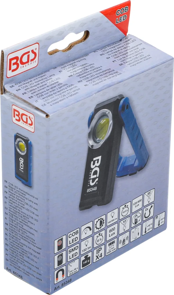 BGS 85348 lampa warsztatowa COB LED z magnesem i hakiem, składana, z funkcją ładowania indukcyjnego