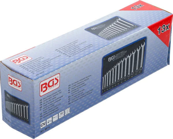 BGS 8914 zestaw kluczy płasko-oczkowych, klucz płaski z funkcją grzechotki, 8–21 mm, 13 szt.