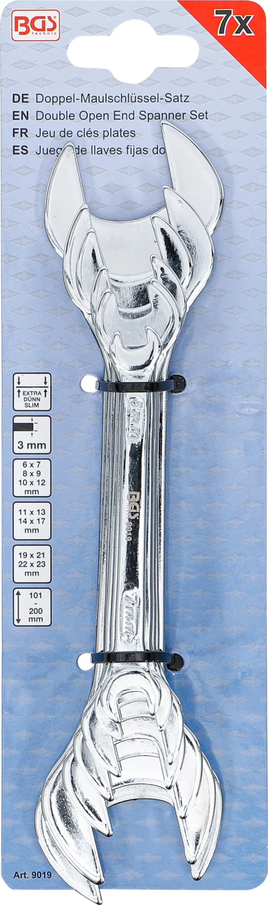 BGS 9019 zestaw kluczy płaskich dwustronnych, płaskie, 6–23 mm, 7 szt.