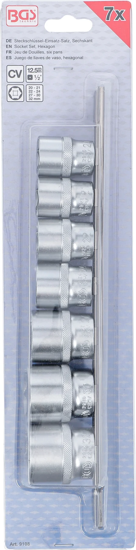 BGS 9108 zestaw nasadek sześciokątnych, 12,5 mm (1/2"), 20–32 mm, 7 szt.