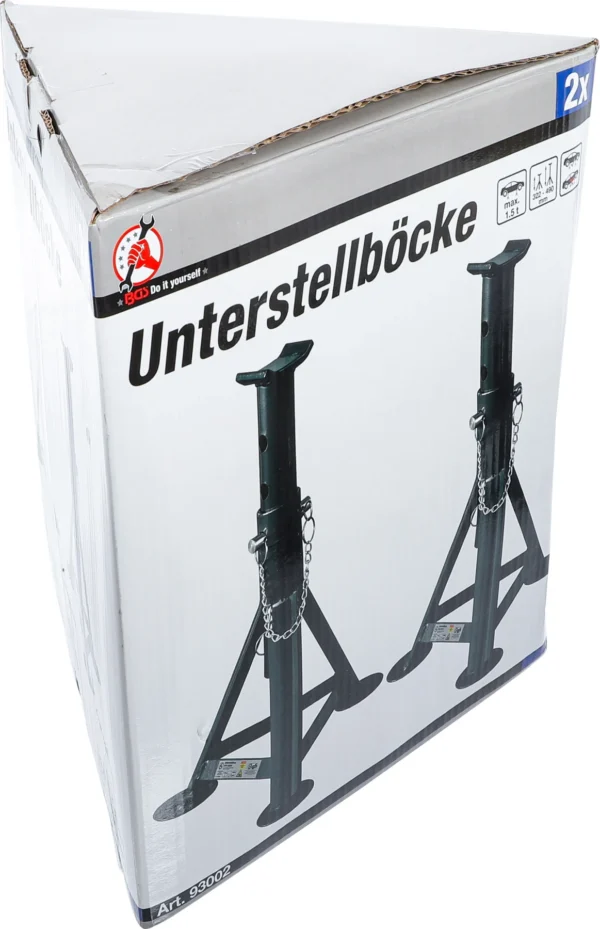 BGS 93002 stojaki warsztatowe, udźwig 1500 kg / para, skok 322–490 mm, 1 para