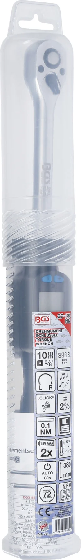 BGS 951 cyfrowy klucz dynamometryczny, 10 mm (3/8"), 27–135 Nm