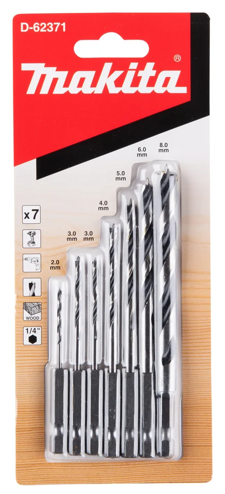Makita D-62371 zestaw wierteł do drewna 1/4" HEX /7szt Makita D-62371 zestaw wierteł do drewna 1/4" HEX /7szt