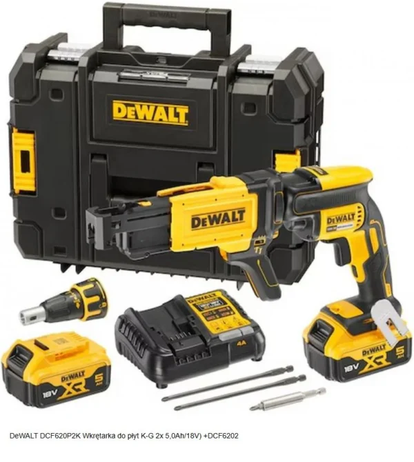 DEWALT DCF620P2K-QW wkrętarka do płyt G-K 18V 2×5,0 Ah z magazynkiem