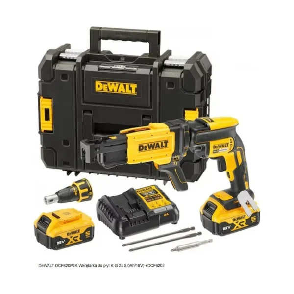 DEWALT DCF620P2K-QW wkrętarka do płyt G-K 18V 2×5,0 Ah z magazynkiem
