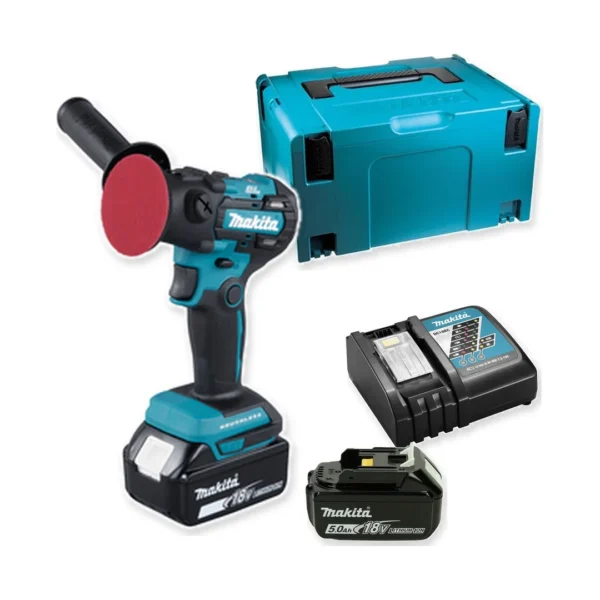 Makita DPV300RTJ szlifierko-polerka 18 V LXT 50/80 mm 2×5,0 Ah Makpac – zestaw: narzędzie, akumulatory, ładowarka