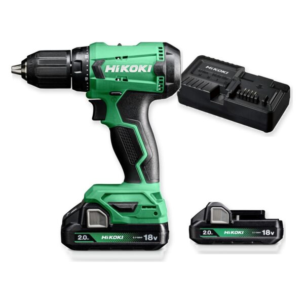 HiKOKI DS18DAWCZ wiertarko-wkrętarka 18 V 50 Nm 2×2,0 Ah + ładowarka – zestaw: narzędzie, akumulatory, ładowarka