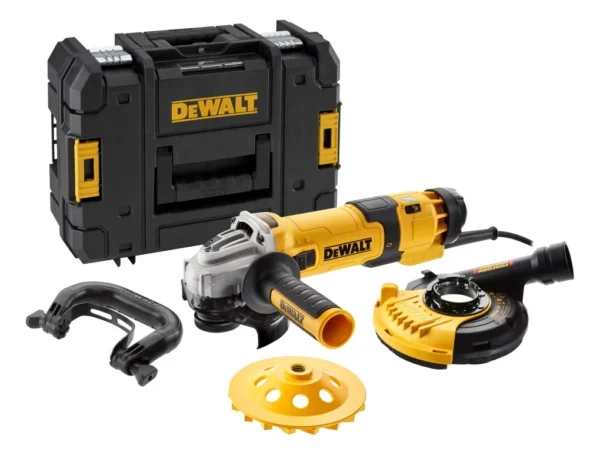 DEWALT DWE4257KT szlifierka kątowa 125 mm/1500 W z osłoną DWE46150 + tarcza diamentowa walizka