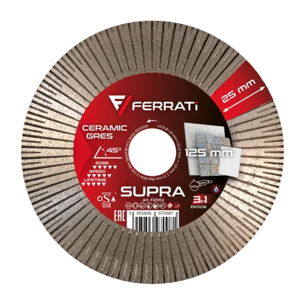 FERRATi SUPRA tarcza diamentowa tnąca i szlifująca 125 × 22,23 mm