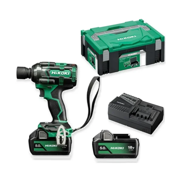 HiKOKI WR18DHWPZ klucz udarowy 18 V 1/2″ 345 Nm 2×5,0 Ah HSC – zestaw: narzędzie, akumulatory, ładowarka