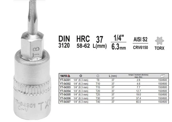 Yato YT-04306 klucz trzpieniowy TORX 1/4" T30x 37 mm