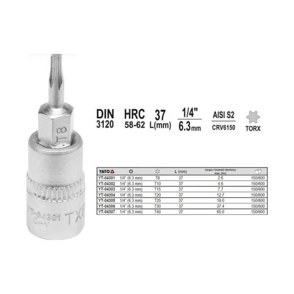 Yato YT-04306 klucz trzpieniowy TORX 1/4" T30x 37 mm