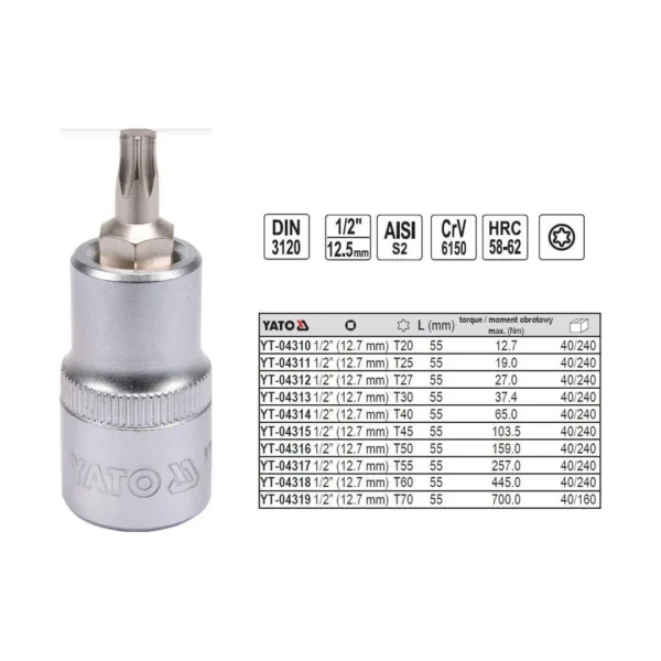 Yato YT-04311 klucz trzpieniowy TORX 1/2" T25x 55 mm